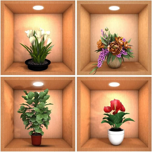 3D Vase Wall Sticker - (Pack of 4)
